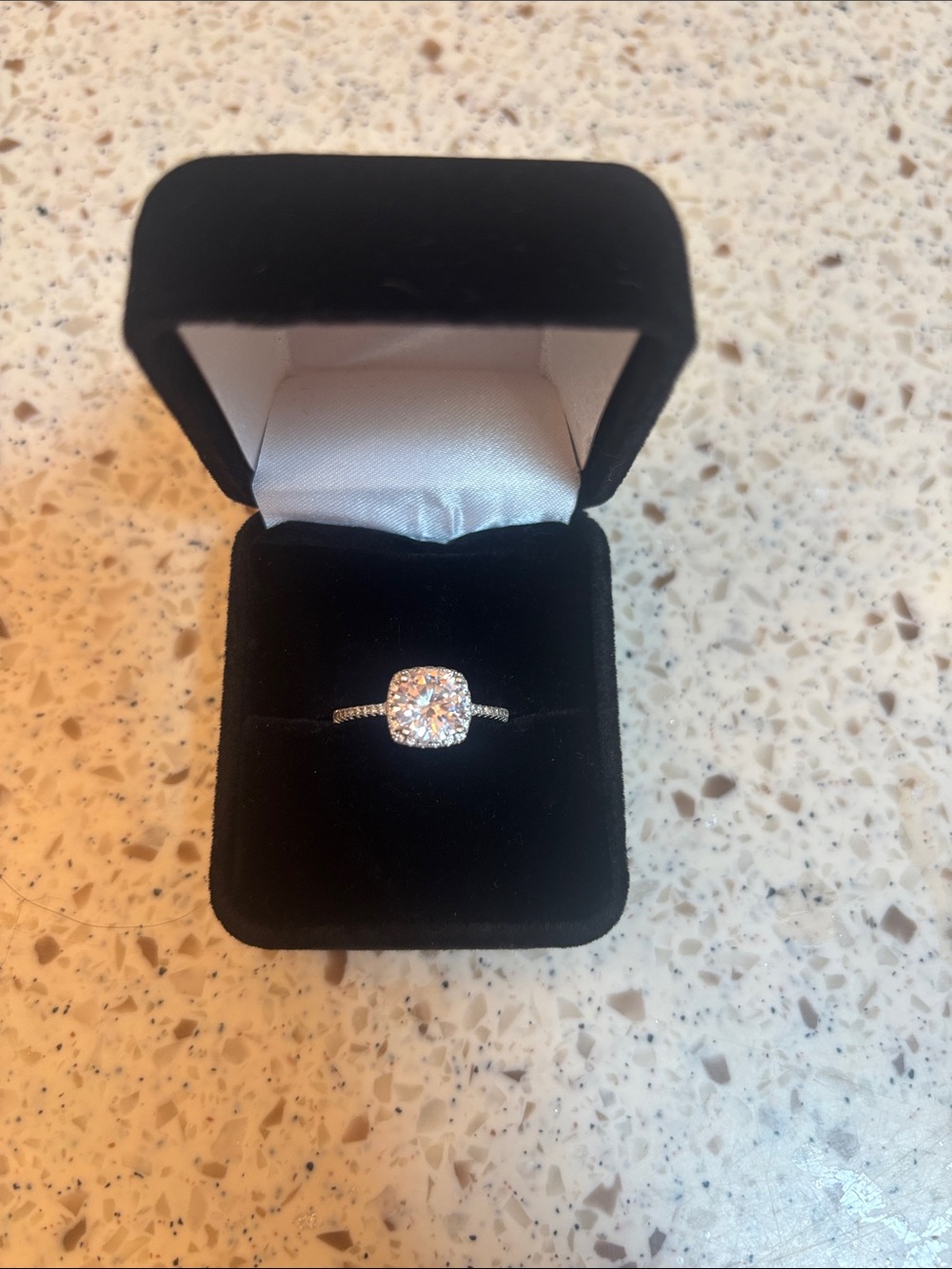 Diamonique Cushion Halo Ring - Sterling Silver